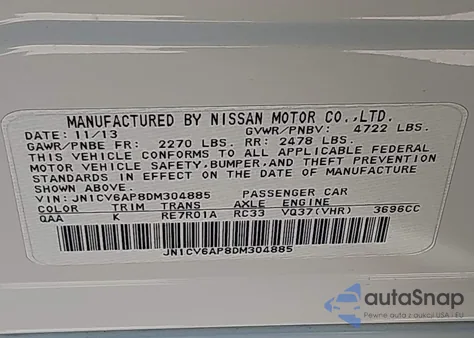 2013 Infiniti G37 Journey z USA, uszkodzony, nr VIN JN1CV6AP8DM304885